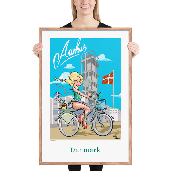 Oneliner Art Print FRAMED - Denmark Århus