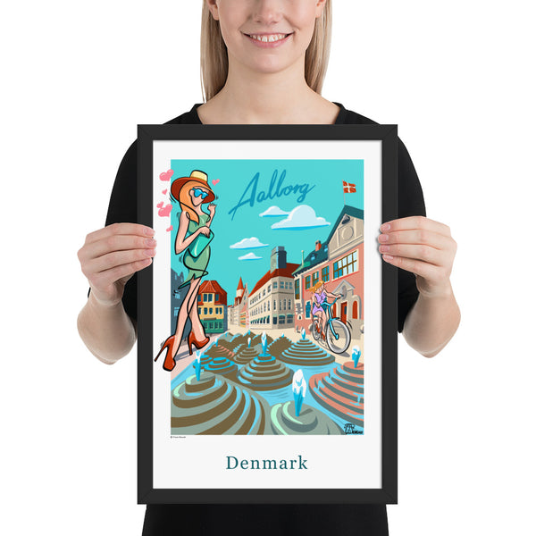 Oneliner Art Print FRAMED - Denmark Aalborg