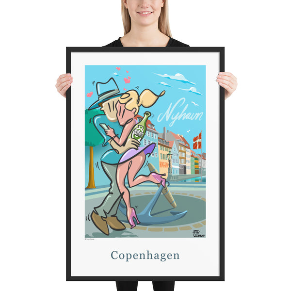 Oneliner Art Print FRAMED - Copenhagen Nyhavn