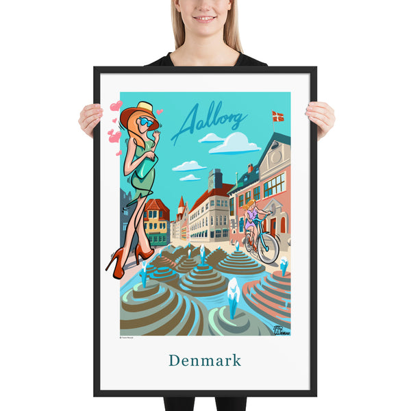 Oneliner Art Print FRAMED - Denmark Aalborg