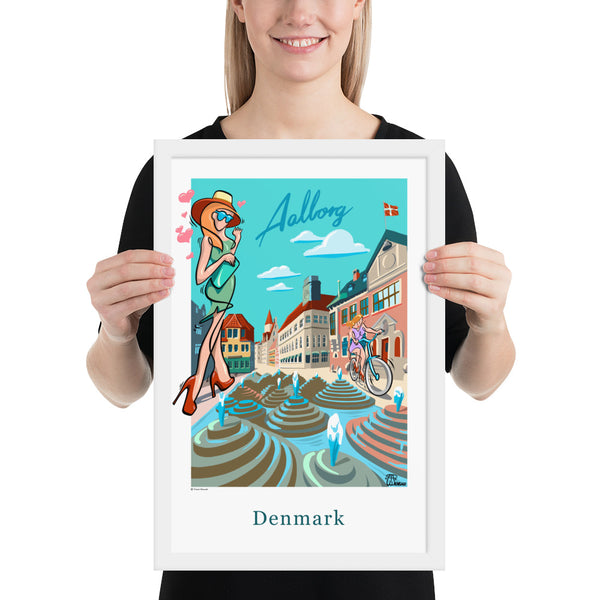 Oneliner Art Print FRAMED - Denmark Aalborg