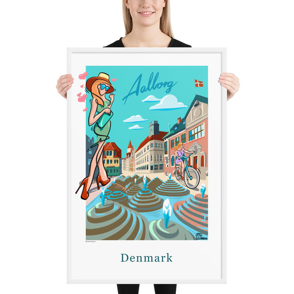 Oneliner Art Print FRAMED - Denmark Aalborg